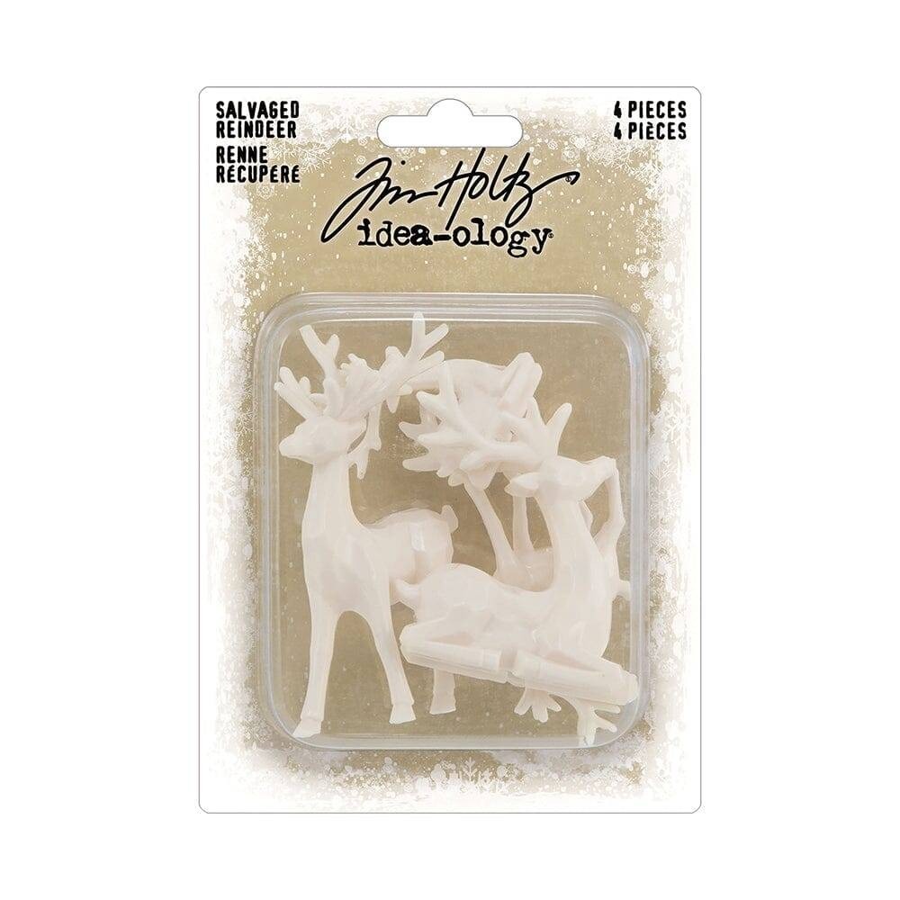 Tim Holtz Idea-ology Salvaged Reindeer 4 Piece White Resin Figurines TH94165